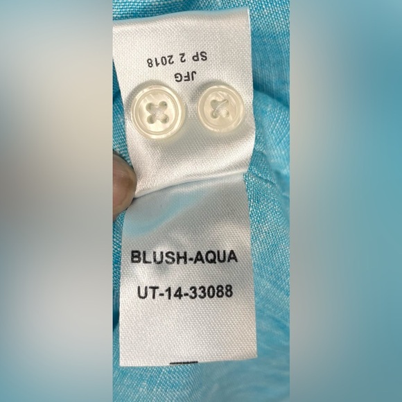 NEW UNTUCKit Blush-Aqua Button‎ Down Cottage Preppy Shirt Blue Sz 14 $98 1000 - Picture 6 of 8